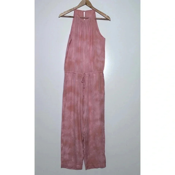 Cloth & Stone Anthropologie Day Tripper Peachy Pink Tie Dye Cropped Jumpsuit S - Picture 2 of 12